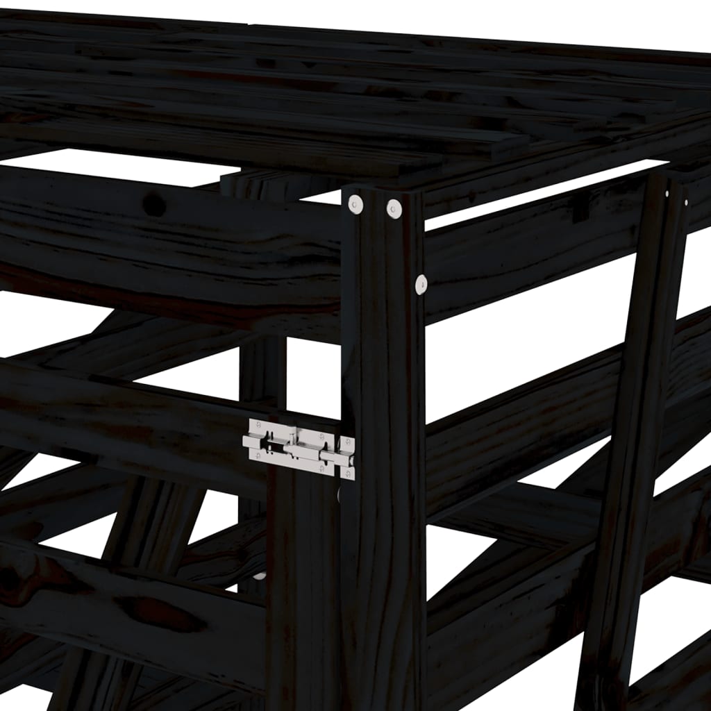 vidaXL Triguba konteinerių pastogė, juoda, pušies medienos masyvas