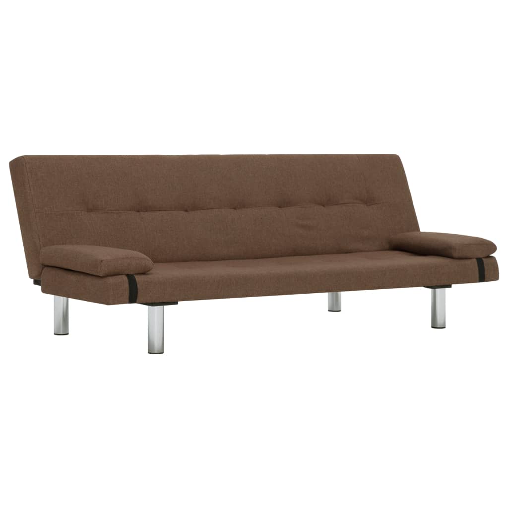 vidaXL Sofa-lova su dviem pagalvėm, rudos spalvos, poliesteris