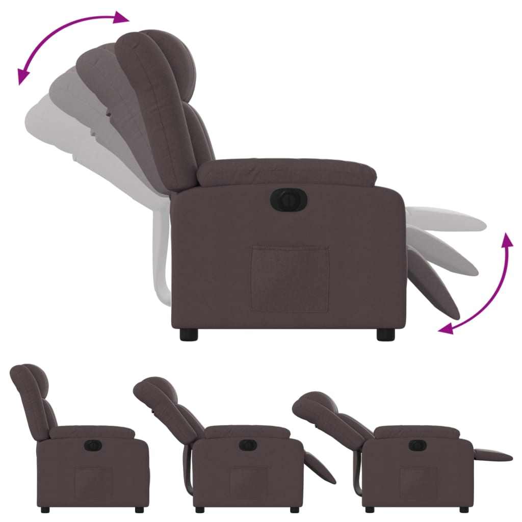 vidaXL Elektrinis atlošiamas krėslas, tamsiai rudos spalvos, audinys