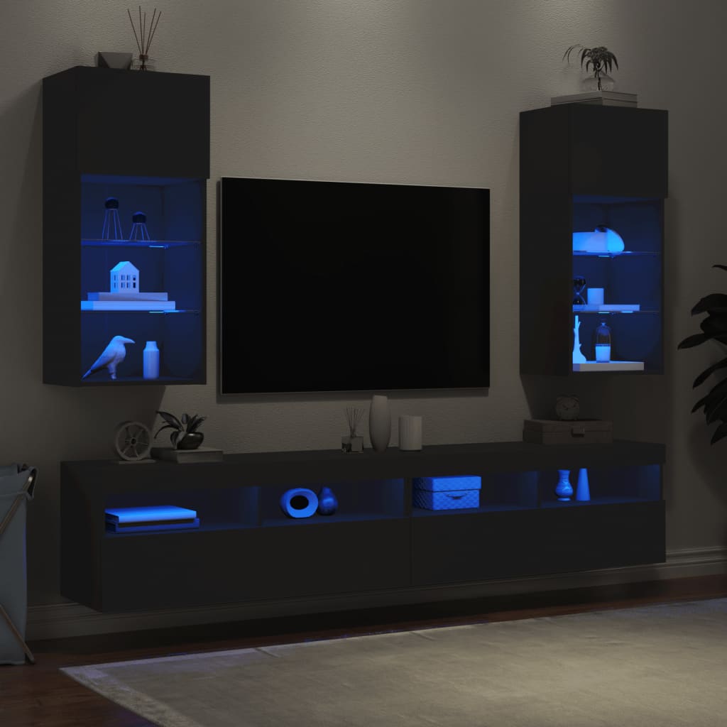 vidaXL TV spintelės su LED lemputėmis, 2vnt., juodos, 40,5x30x90cm