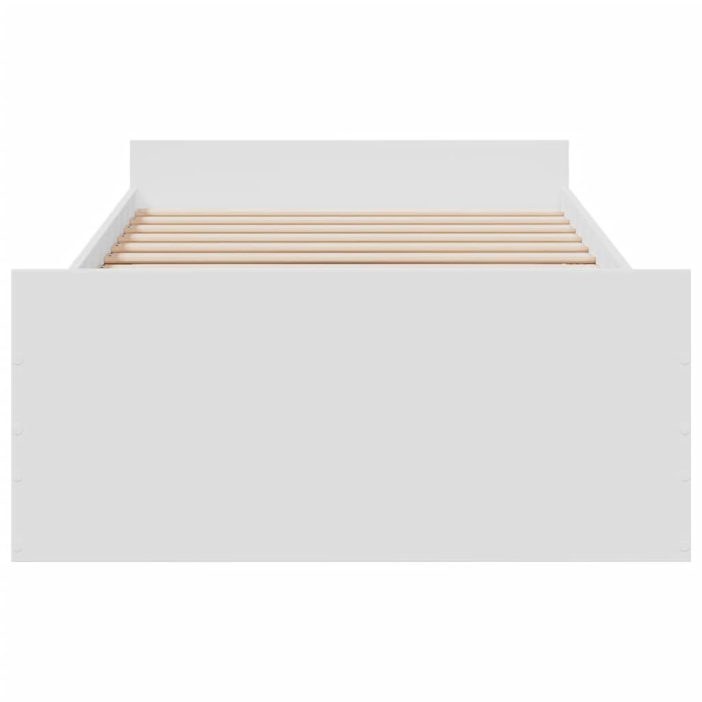 vidaXL Lovos rėmas su stalčiais, baltas, 75x190cm, apdirbta mediena
