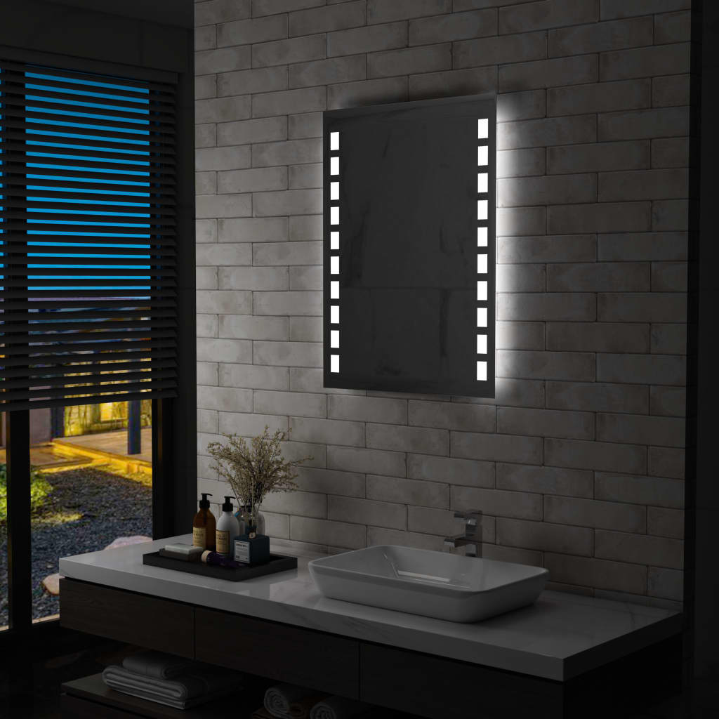 vidaXL Sieninis vonios kambario veidrodis su LED, 60x80cm