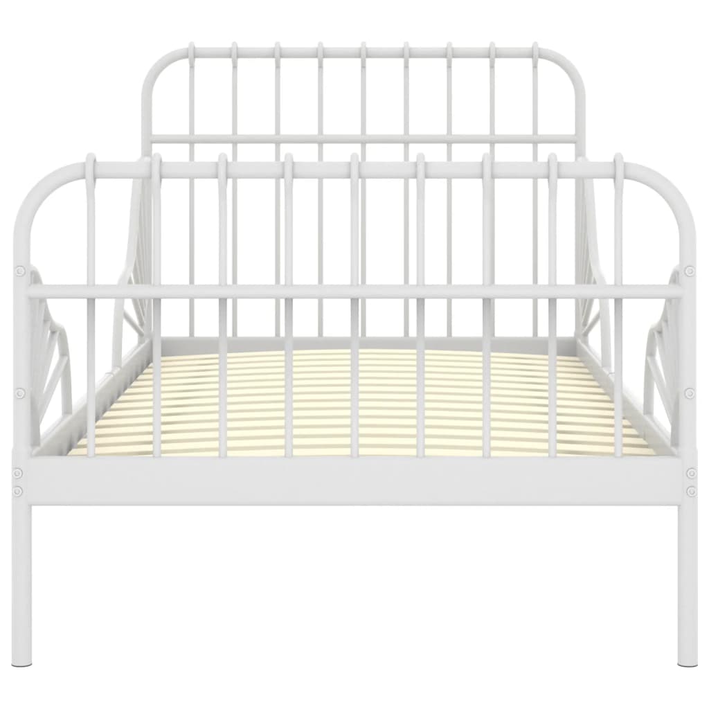vidaXL Išskleidžiamas lovos rėmas, baltas, 80x130/200cm, metalas