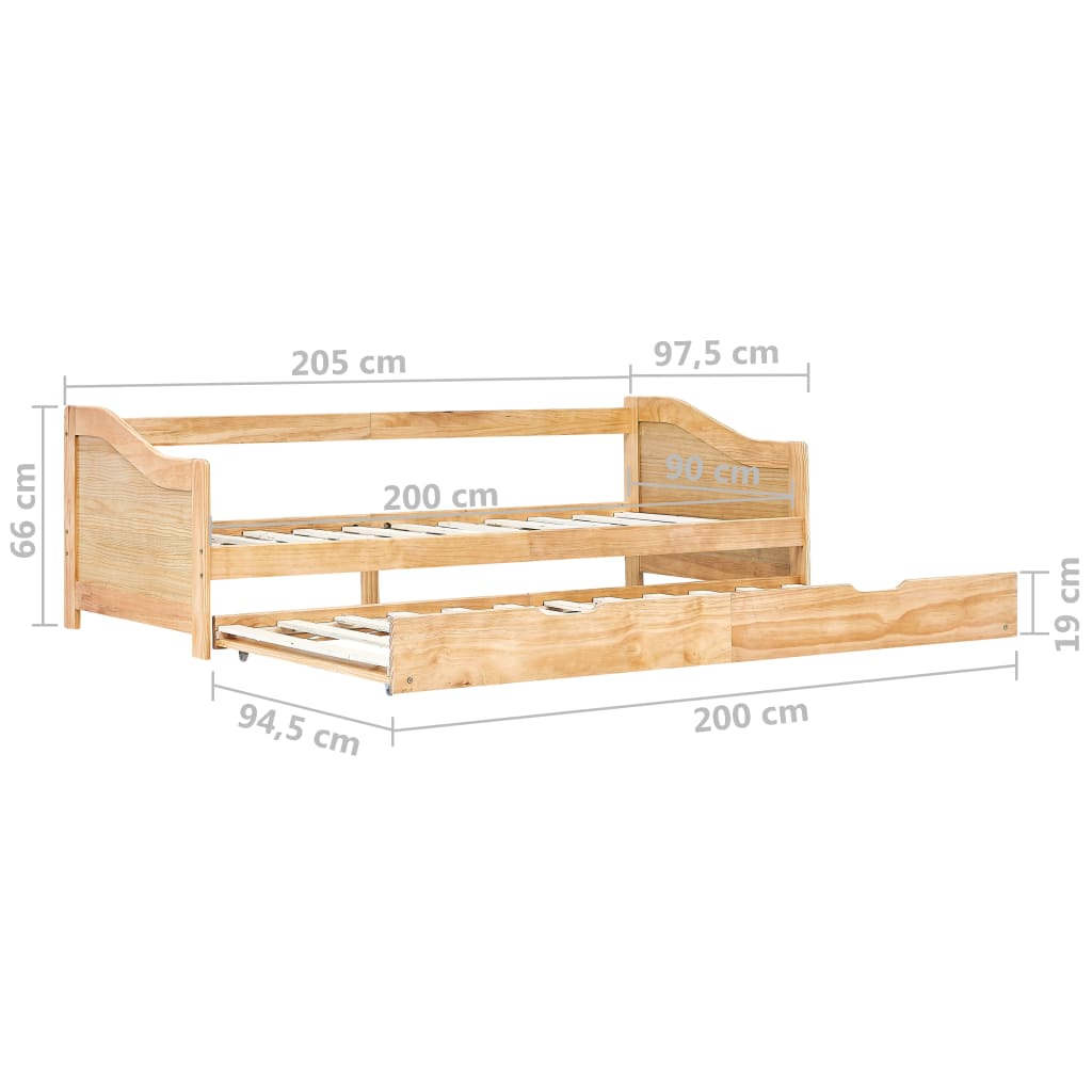 vidaXL Ištraukiamos sofos-lovos rėmas, 90x200cm, pušies mediena