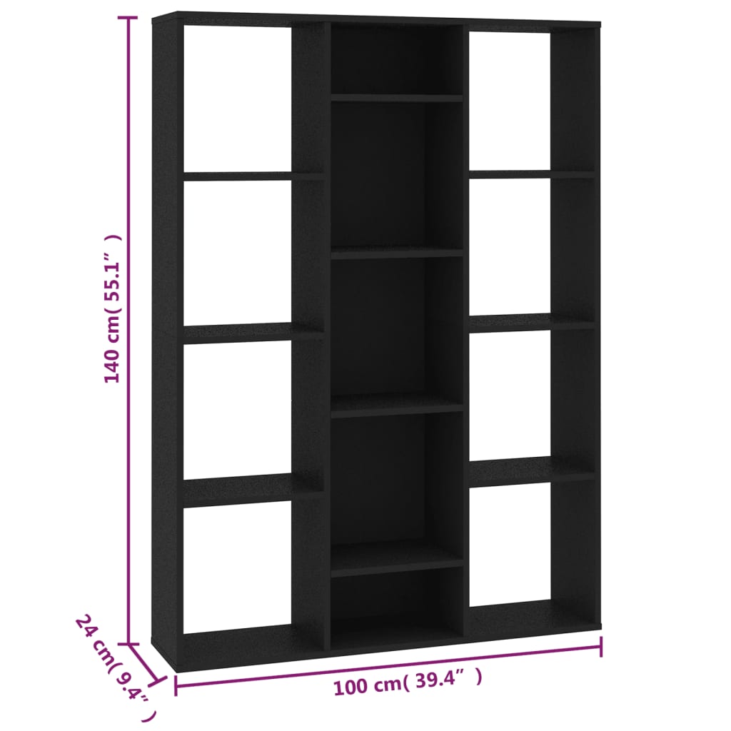 vidaXL Pertvara/spintelė knygoms, juoda, 100x24x140cm, mediena