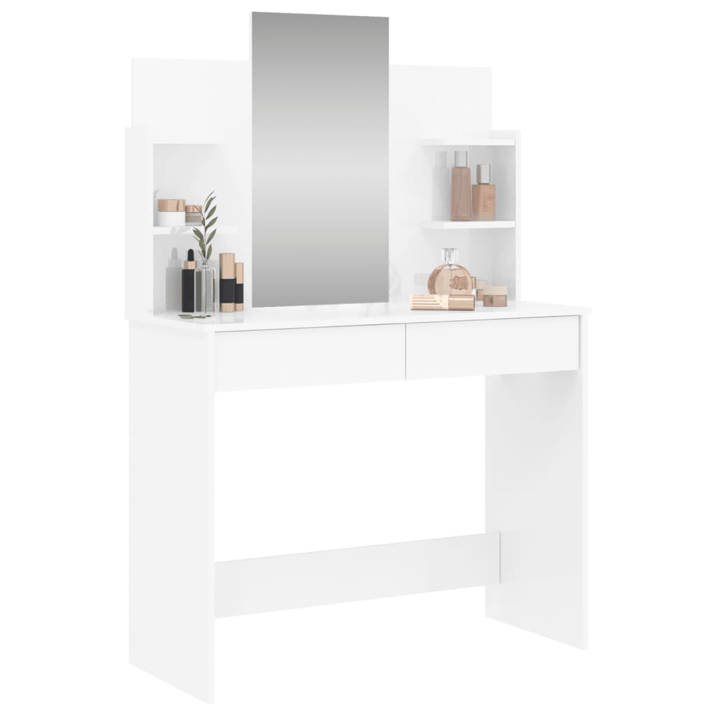 vidaXL Kosmetinis staliukas su veidrodžiu, baltas, 96x39x142cm