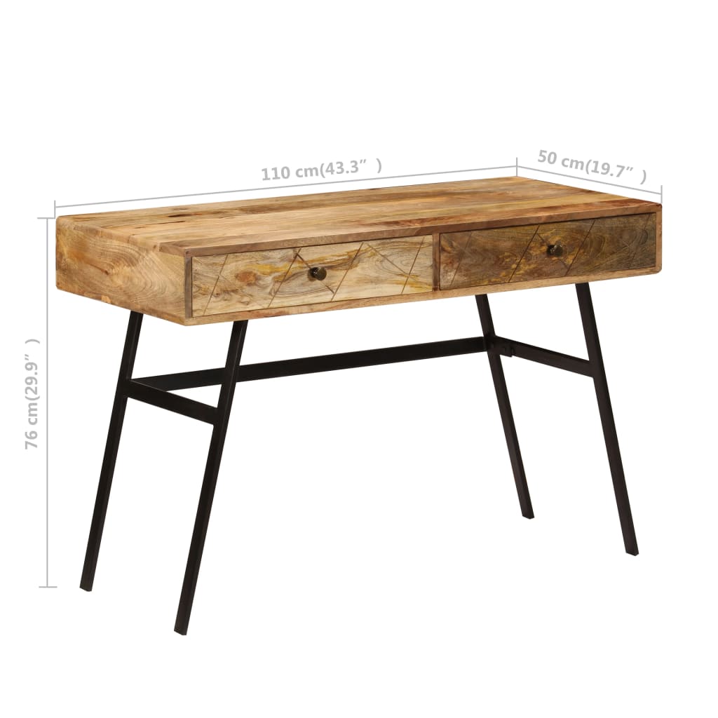 vidaXL Rašomasis stalas su stalčiais, 110x50x76cm, mango med. masyvas