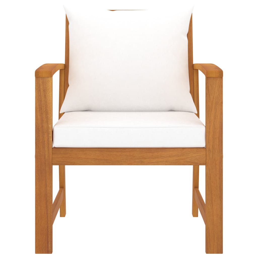 vidaXL Sodo kėdės su kreminėmis pagalvėmis, 2vnt., akacijos masyvas