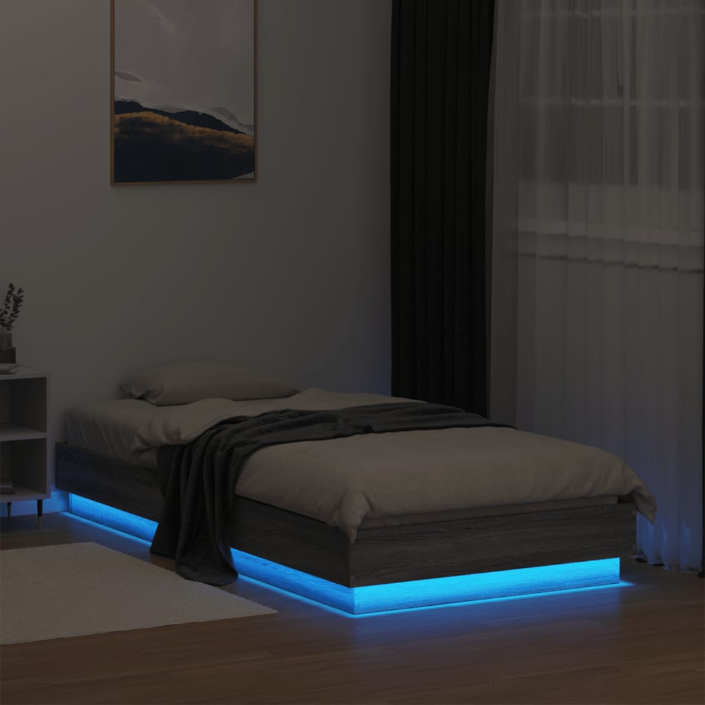 vidaXL Lovos rėmas su LED lemputėmis, pilkos ąžuolo spalvos, 75x190cm
