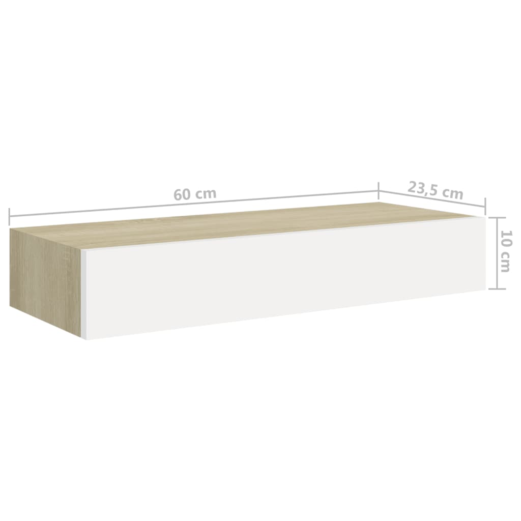 vidaXL Sieninė lentyna su stalčiumi, ąžuolo/balta, 60x23,5x10cm, MDF
