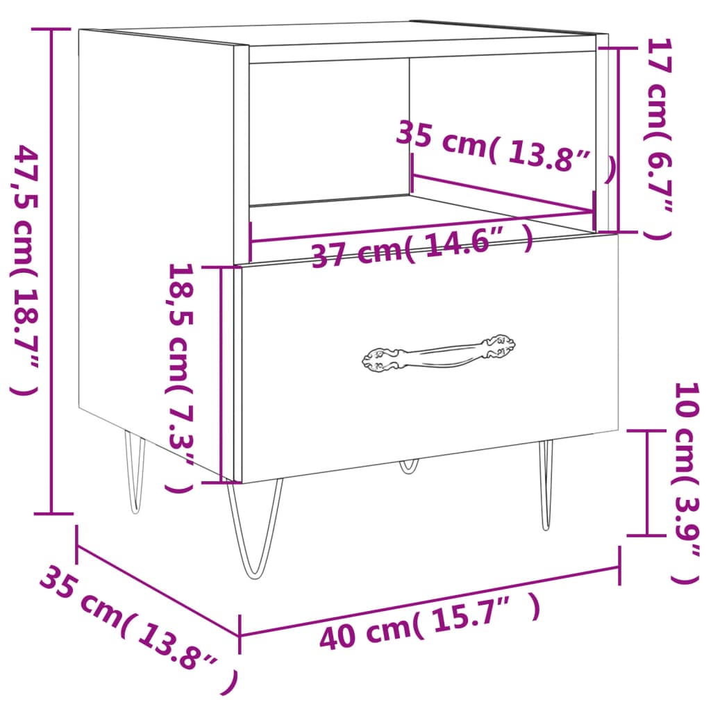 vidaXL Naktinė spintelė, balta, 40x35x47,5cm, apdirbta mediena, blizgi