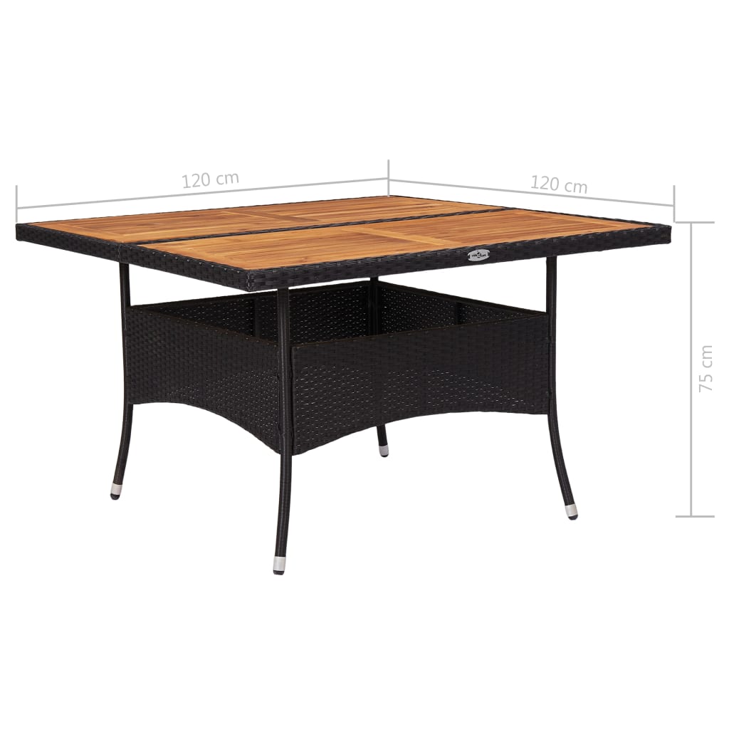 vidaXL Lauko valgomojo stalas, juodas, poliratanas ir akacijos masyvas