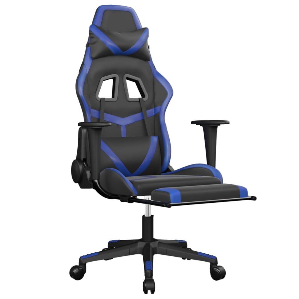 vidaXL Žaidimų kėdė su pakoja, juoda ir mėlyna, dirbtinė oda