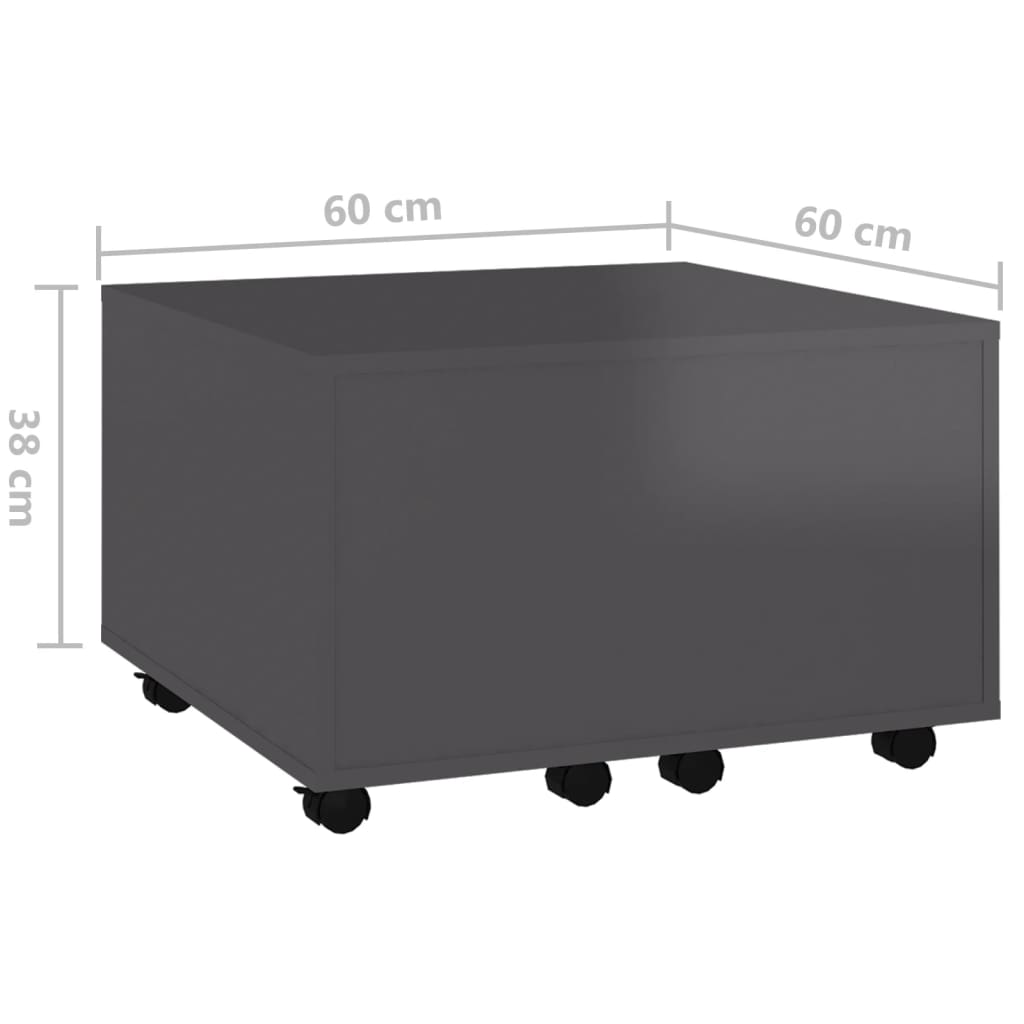vidaXL Kavos staliukas, pilkos spalvos, 60x60x38cm, MDP, blizgus