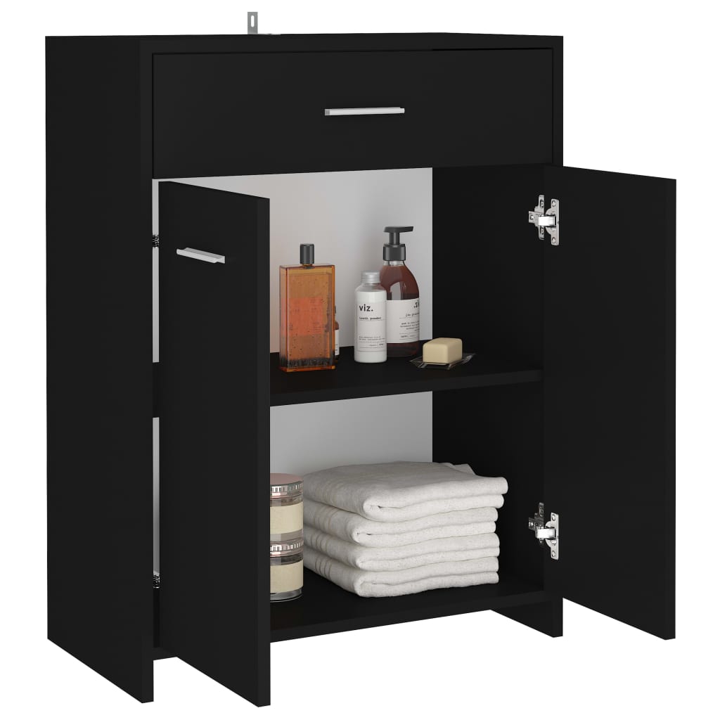 vidaXL Vonios kambario spintelė, juoda, 60x33x80cm, apdirbta mediena