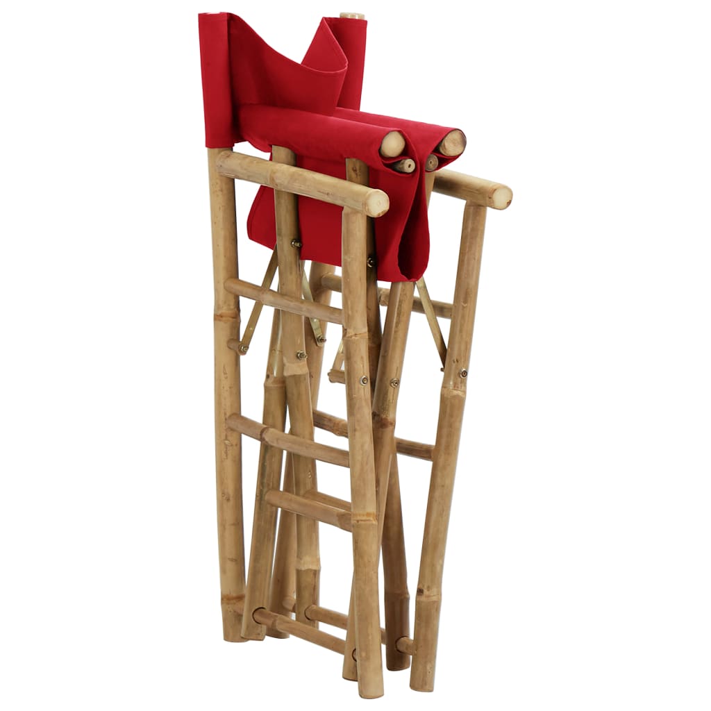 vidaXL Režisieriaus kėdės, 2vnt., raudonos, bambukas ir audinys