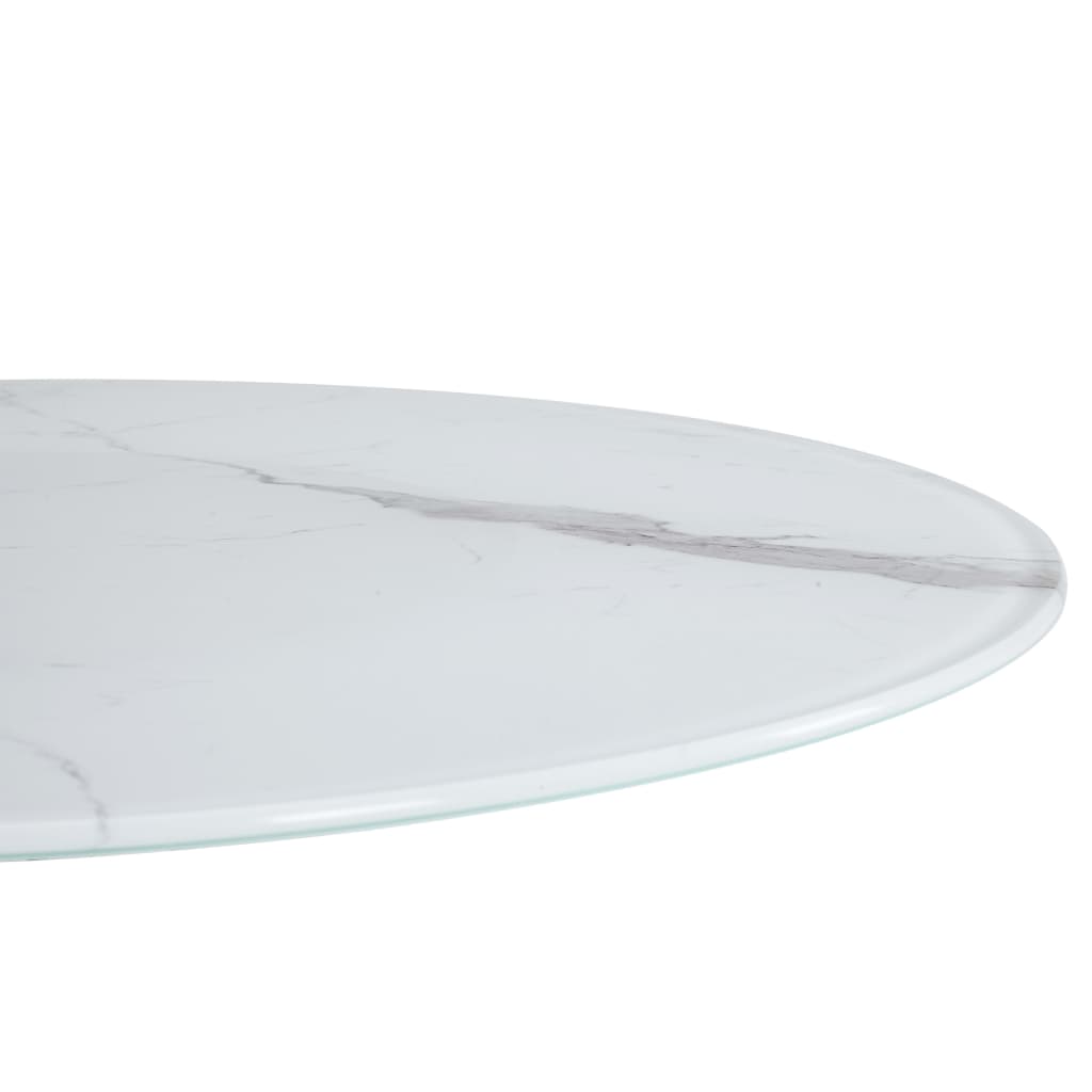 vidaXL Stalviršis, baltas, 80cm skersmens, marmuro tekstūros stiklas
