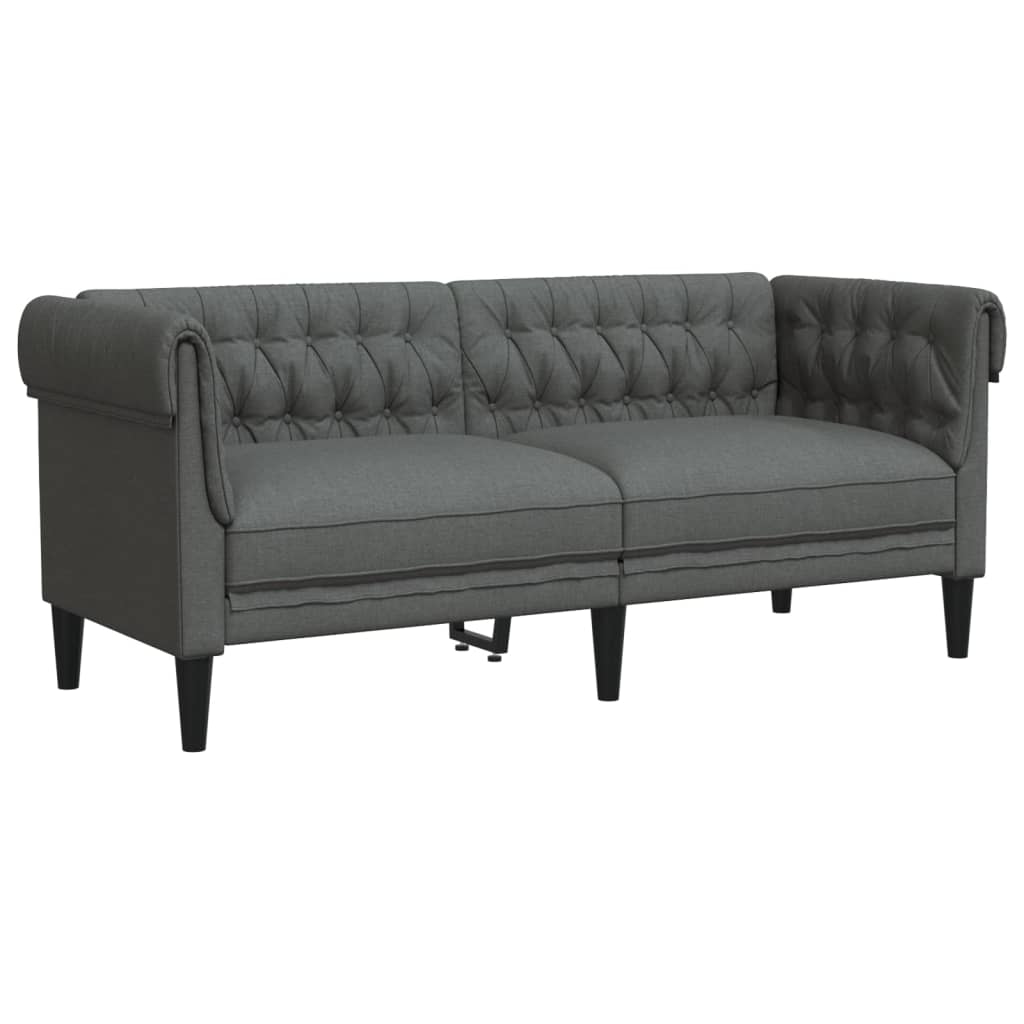 vidaXL Dvivietė chesterfield sofa, tamsiai pilkos spalvos, audinys