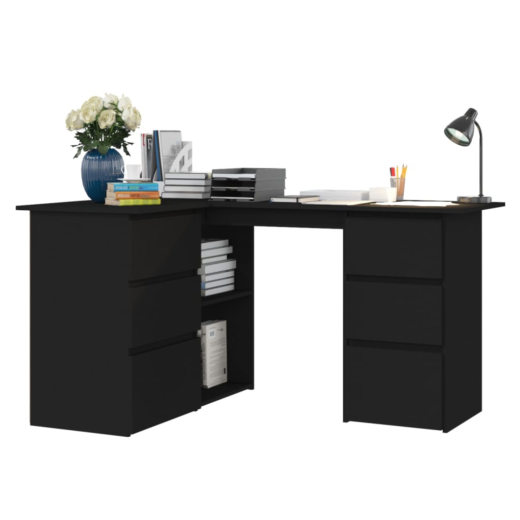 vidaXL Kampinis rašomasis stalas, juodos spalvos, 145x100x76cm, MDP