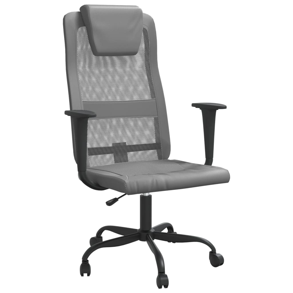 vidaXL Biuro kėdė, pilka, tinklinis audinys ir dirbtinė oda