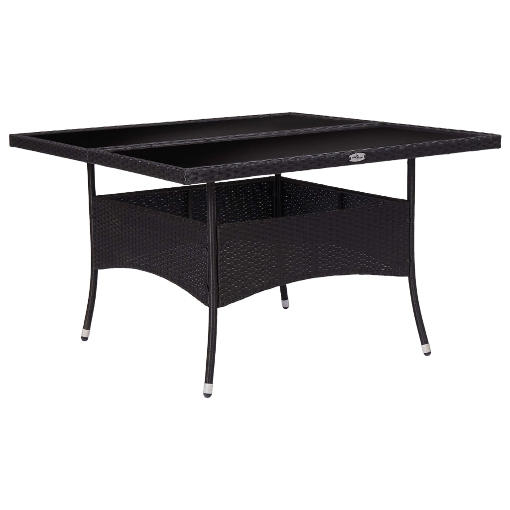 vidaXL Lauko valgomojo stalas, juodos spalvos, poliratanas ir stiklas