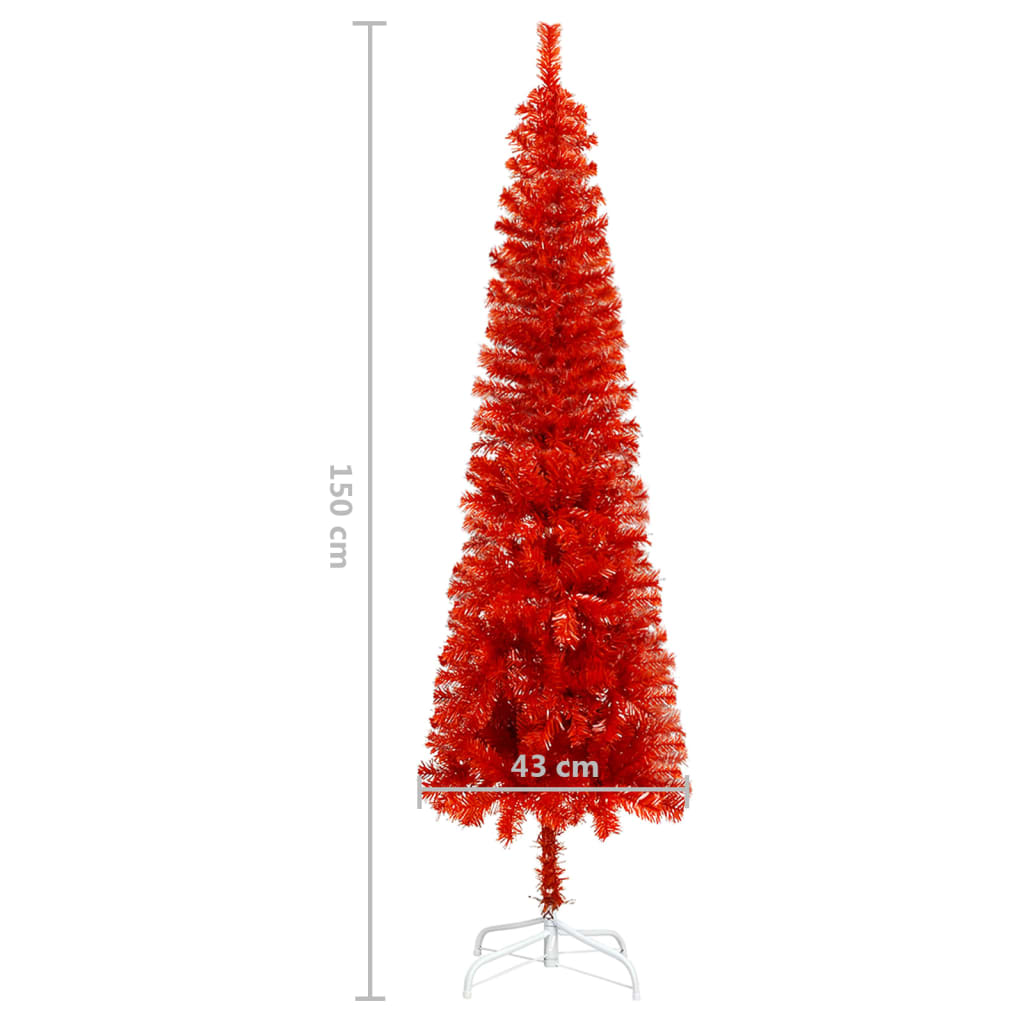 vidaXL Plona apšviesta Kalėdų eglutė su žaisliukais, raudona, 150cm