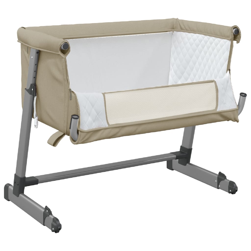 vidaXL Kūdikio lovytė su čiužiniu, taupe spalvos, lininis audinys