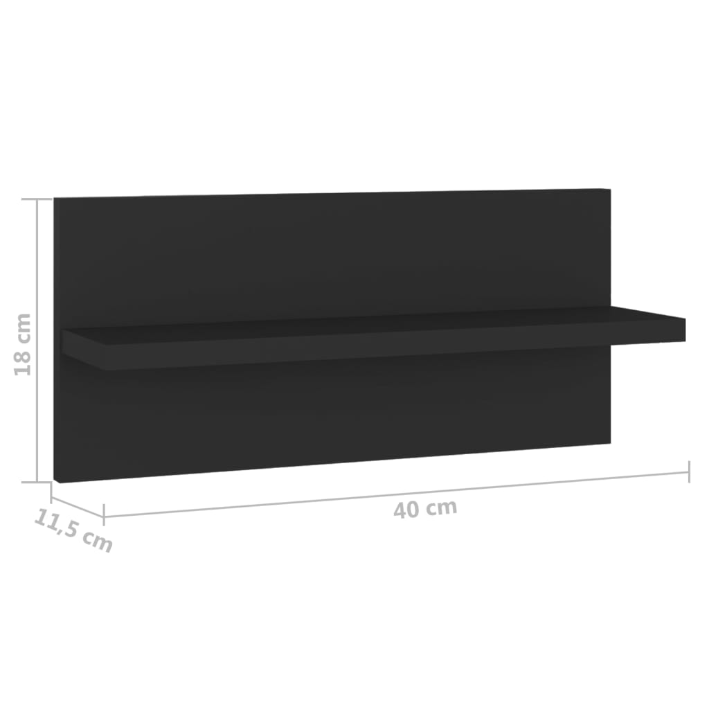 vidaXL Sieninės lentynos, 2vnt., juodos spalvos, 40x11,5x18cm, MDP