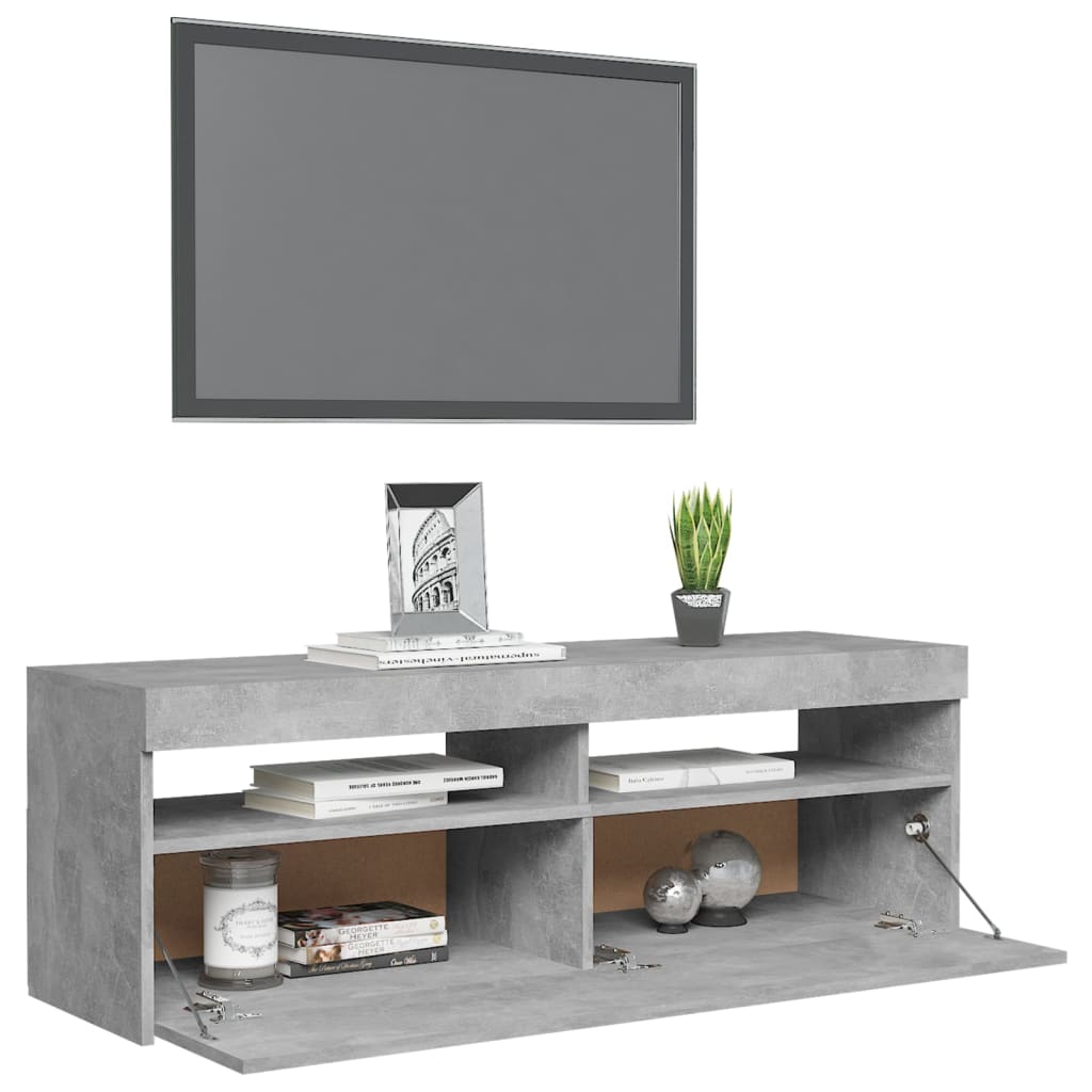 vidaXL TV spintelė su LED apšvietimu, betono pilka, 120x35x40 cm