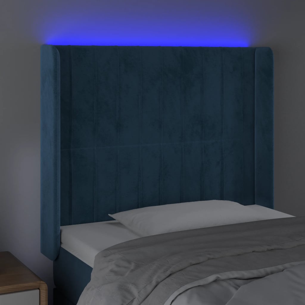 vidaXL Galvūgalis su LED, tamsiai mėlynas, 93x16x118/128cm, aksomas