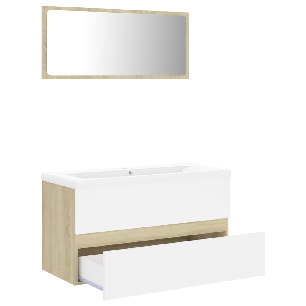 vidaXL Vonios kambario baldų komplektas, baltos ir ąžuolo spalvos, MDP