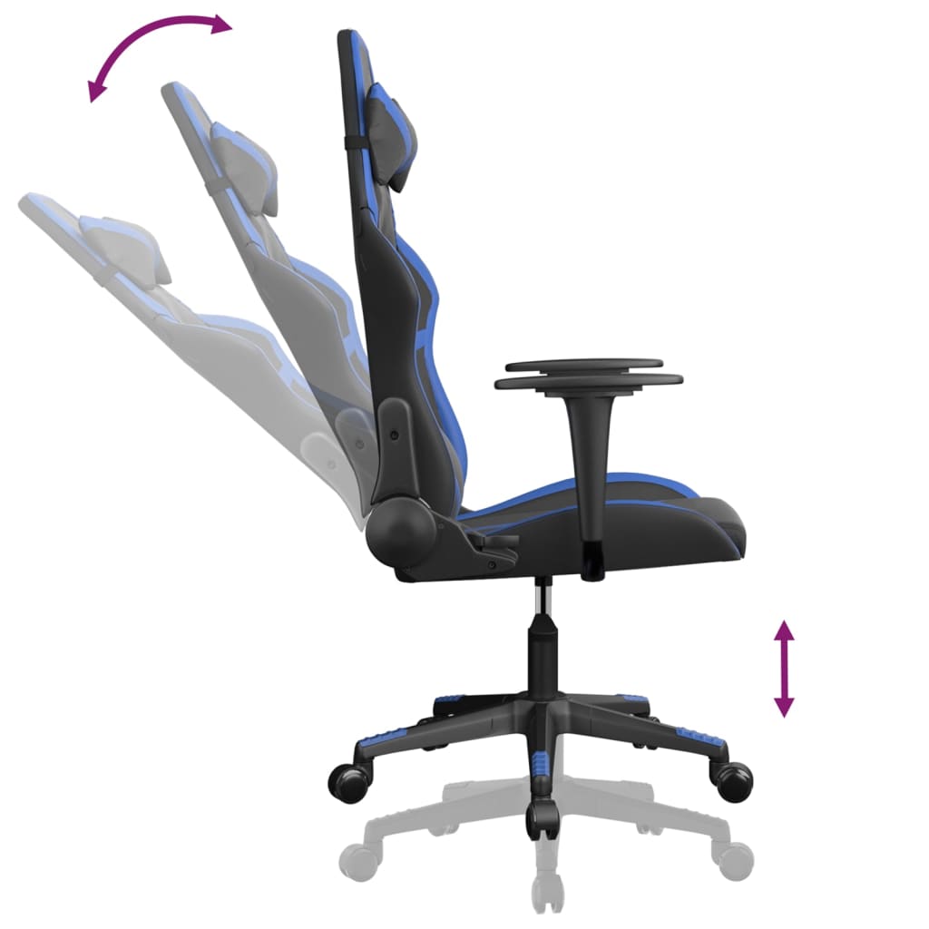 vidaXL Žaidimų kėdė, juodos ir mėlynos spalvos, dirbtinė oda