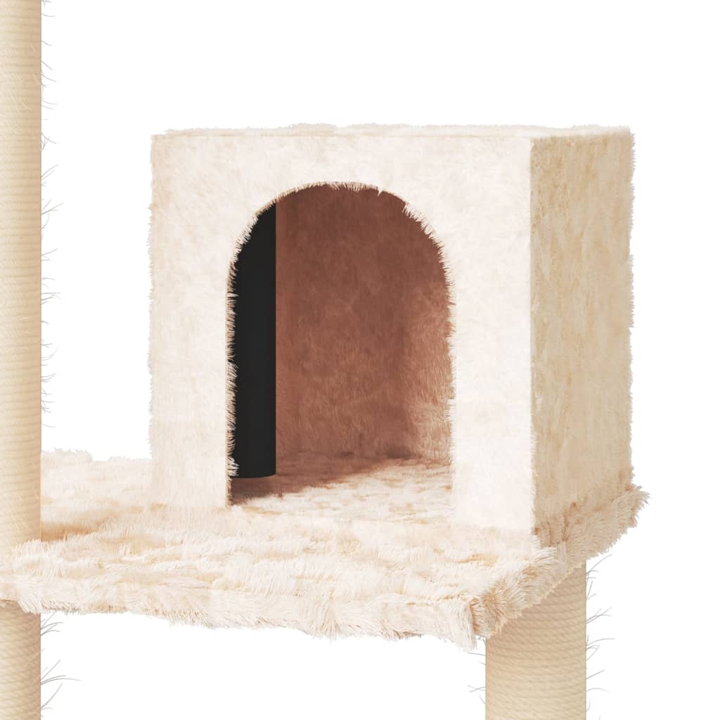 vidaXL Draskyklė katėms su stovais iš sizalio, kreminės spalvos, 119cm