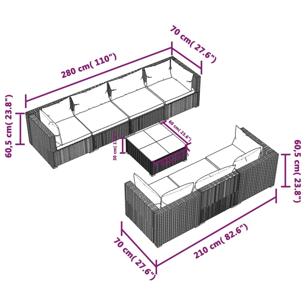 vidaXL Sodo komplektas su pagalvėlėmis, 8 dalių, rudas, poliratanas