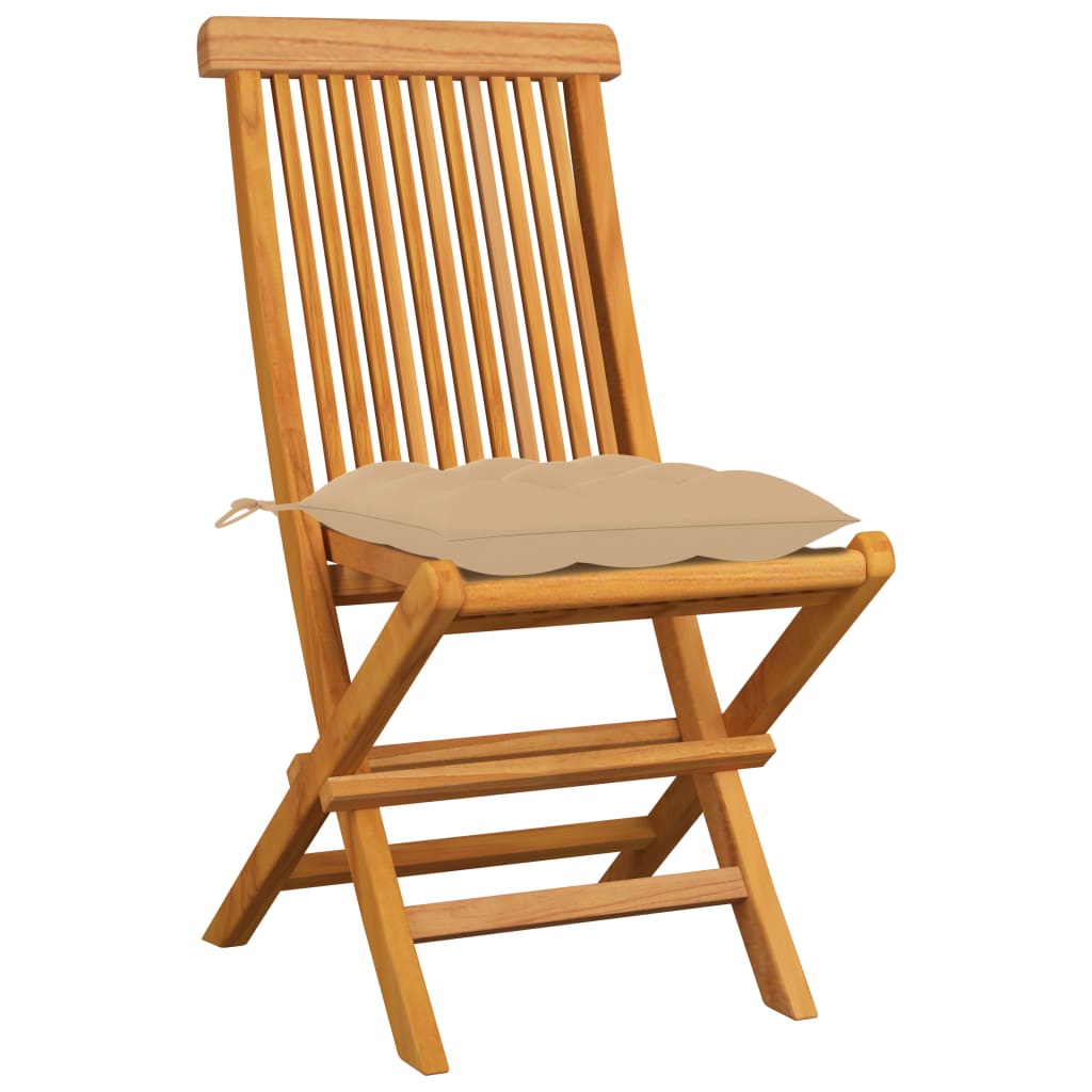 vidaXL Sodo kėdės su smėlio spalvos pagalvėlėmis, 4vnt., tikmedis