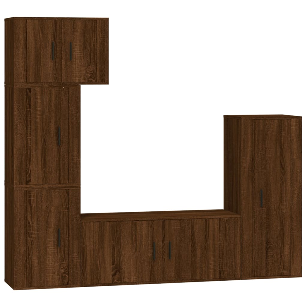 vidaXL TV spintelių komplektas, 5 dalių, rudas ąžuolo, mediena