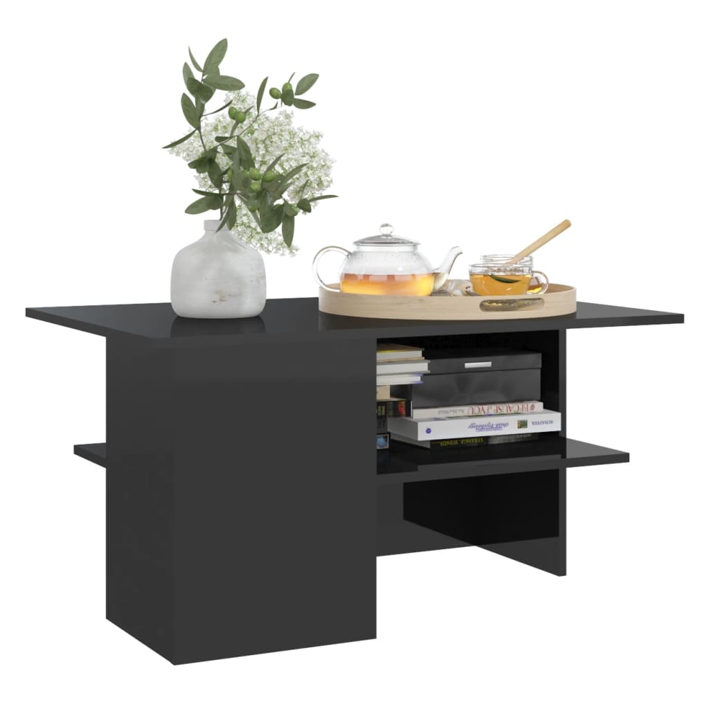 vidaXL Kavos staliukas, juodos spalvos, 90x60x46,5cm, MDP, blizgus
