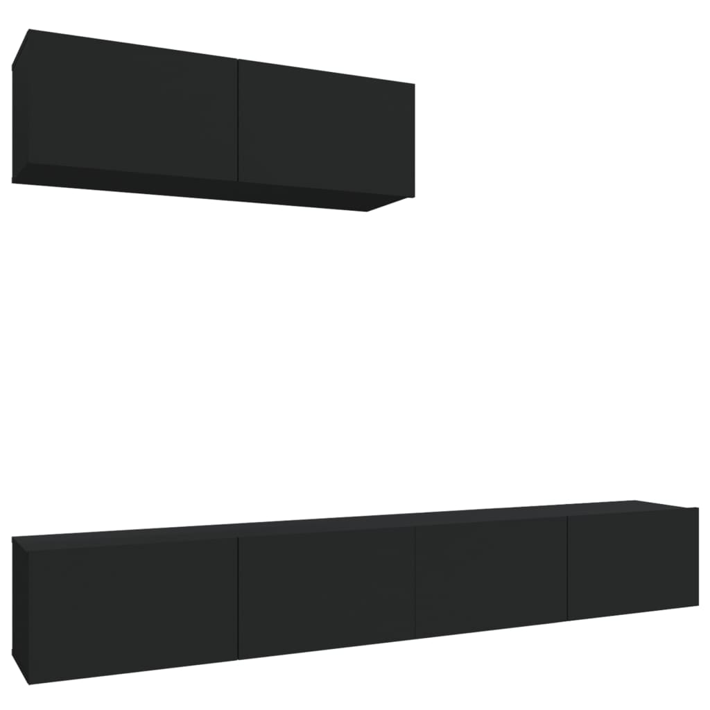 vidaXL Televizoriaus spintelių komplektas, 3 dalių, juodas, mediena