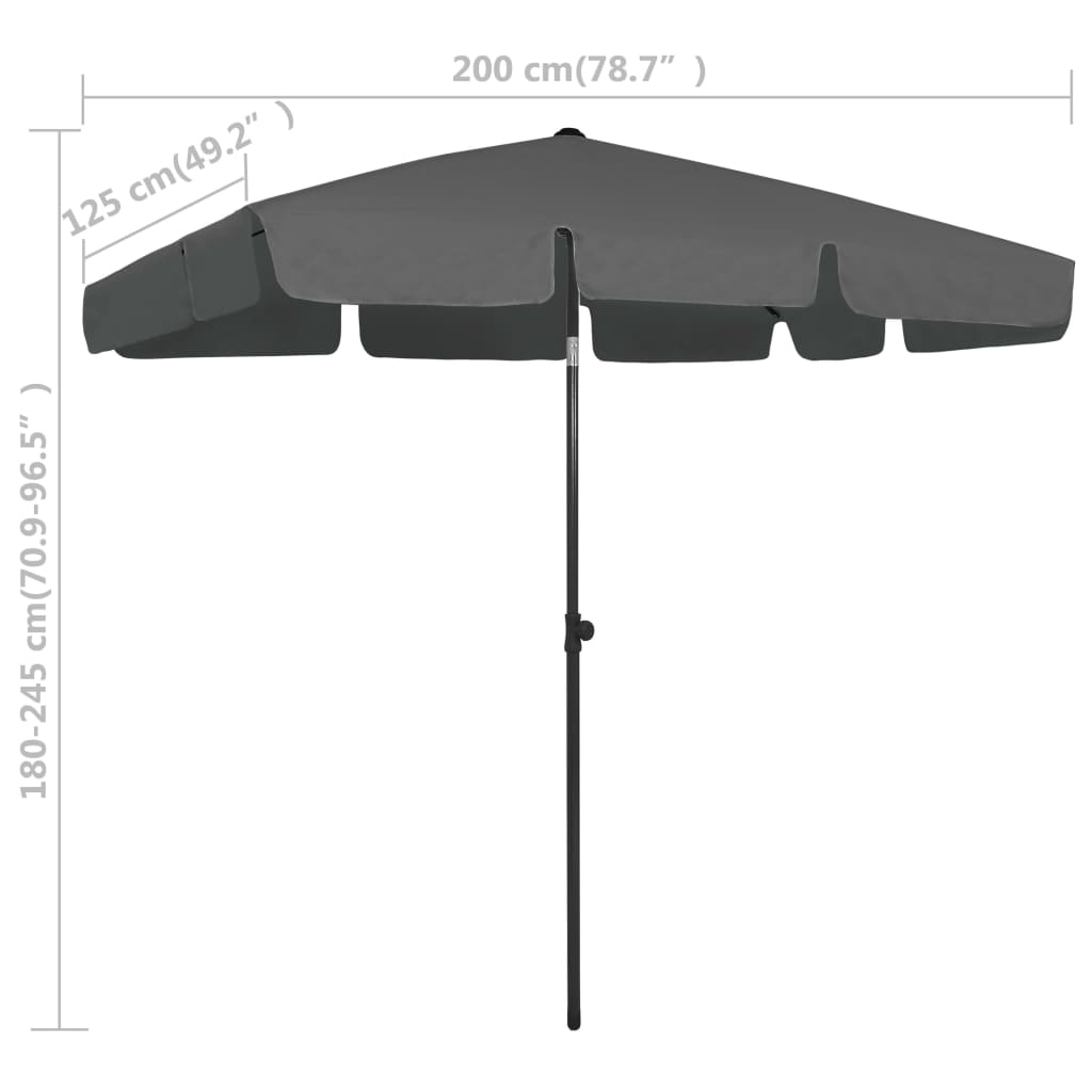 vidaXL Paplūdimio skėtis, antracito spalvos, 200x125cm