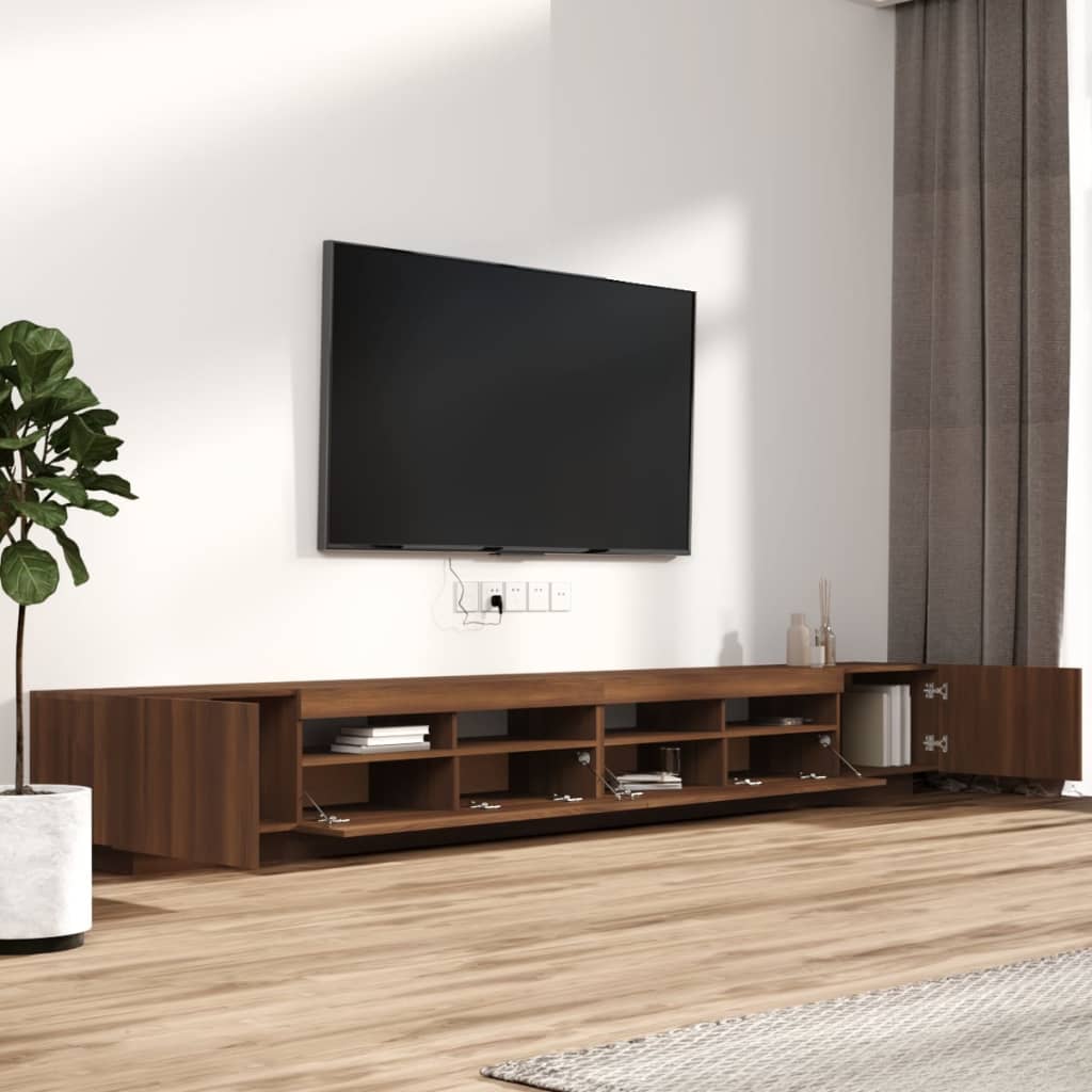 vidaXL TV spintelių komplektas su LED, 3 dalių, rudas ąžuolo, mediena