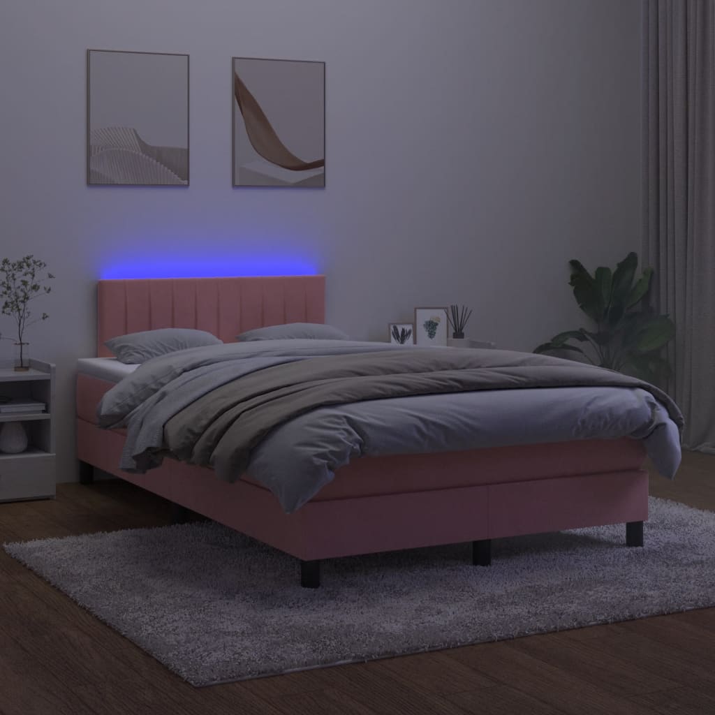 vidaXL Lova su spyruoklėmis/čiužiniu/LED, rožinė, 120x190cm, aksomas