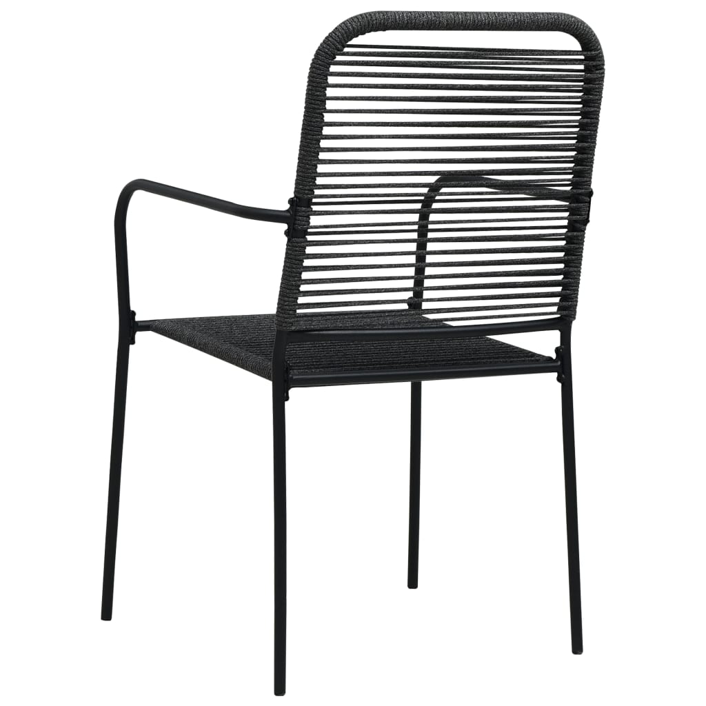 vidaXL Sodo kėdės, 2vnt, juodos, medvilninė virvė ir plienas