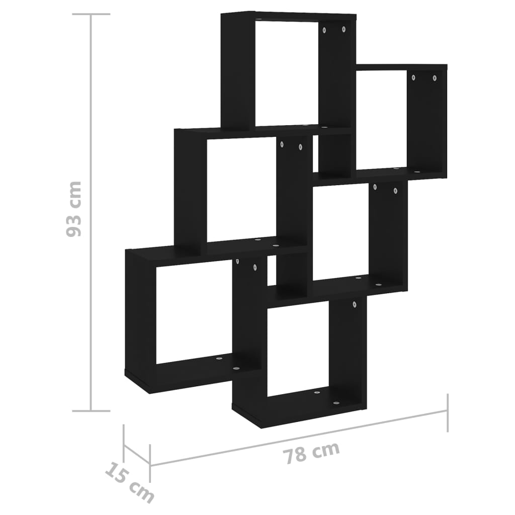 vidaXL Sieninė lentyna, juoda, 78x15x93cm, MDP, kubo formos