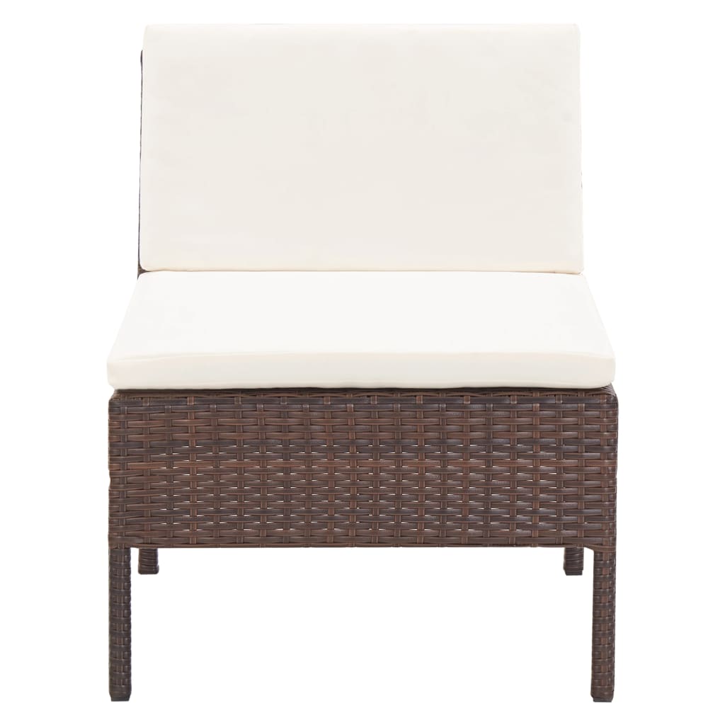 vidaXL Sodo baldų komplektas su pagalvėlėmis, 3 dalių, rudas, ratanas