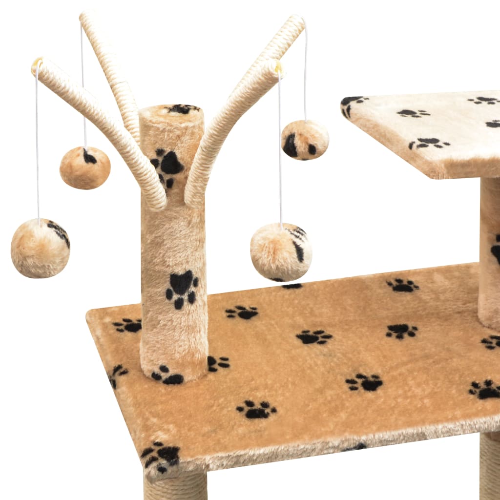 vidaXL Draskyklė katėms su stov. iš sizalio, 125cm, smėl. pėd. raštas