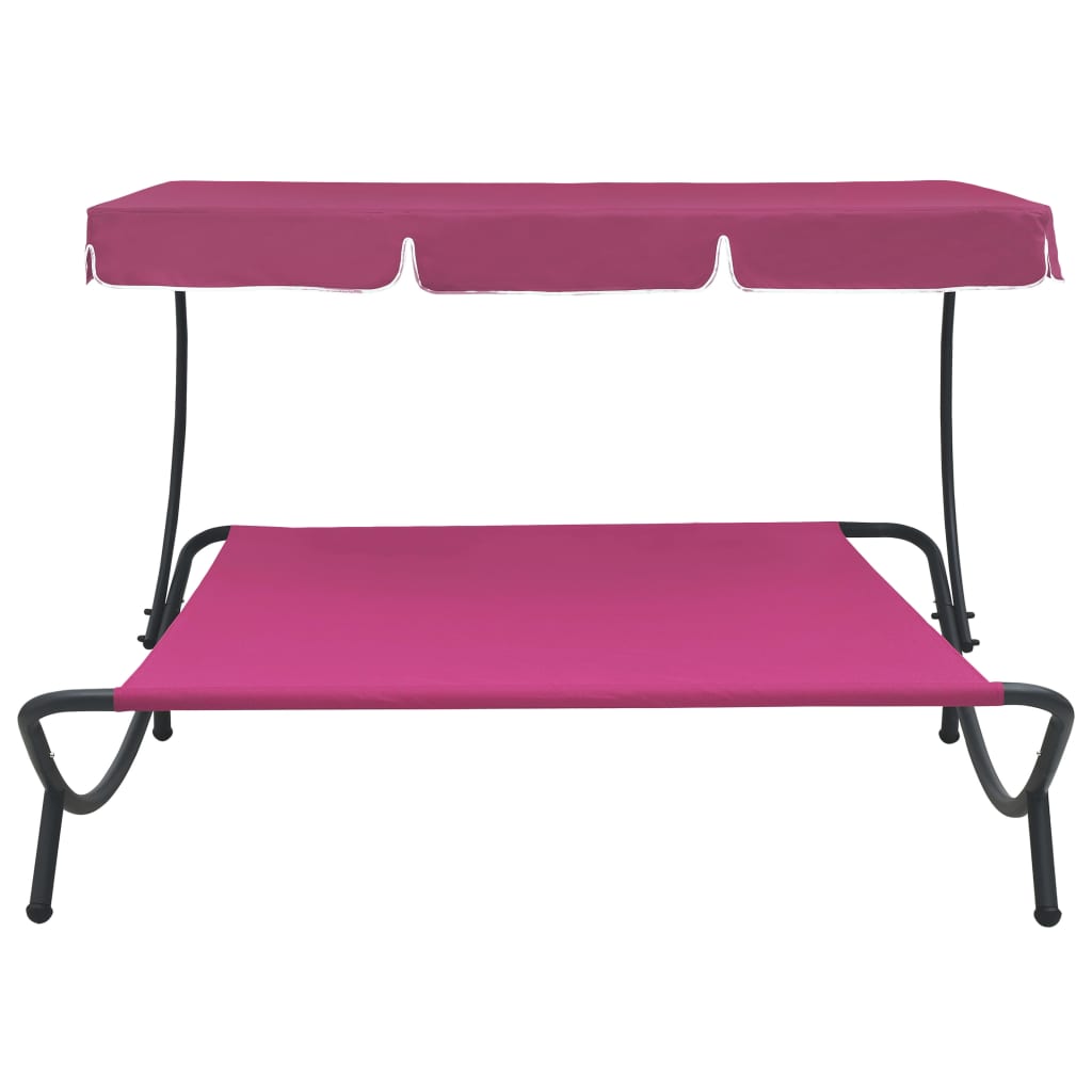 vidaXL Lauko poilsio gultas su stogeliu, rožinės spalvos