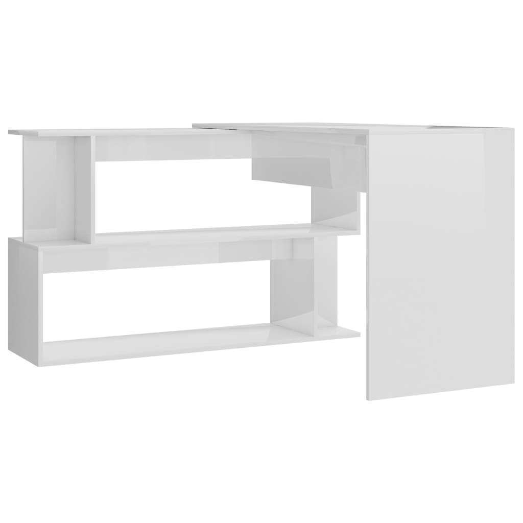 vidaXL Kampinis rašomasis stalas, baltas, 200x50x76cm, MDP, blizgus