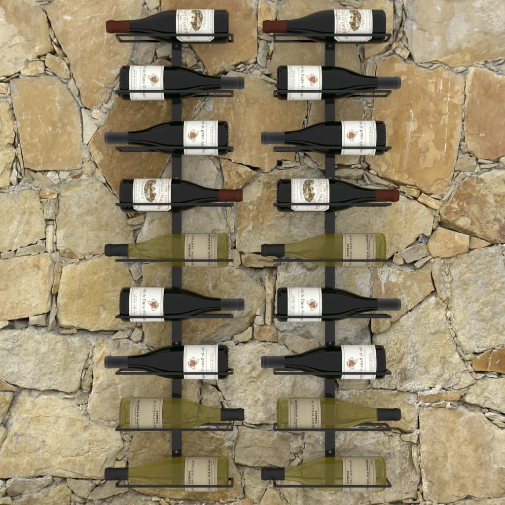 vidaXL Prie sienos montuojami vyno laikikliai, 2vnt., juodi, geležis