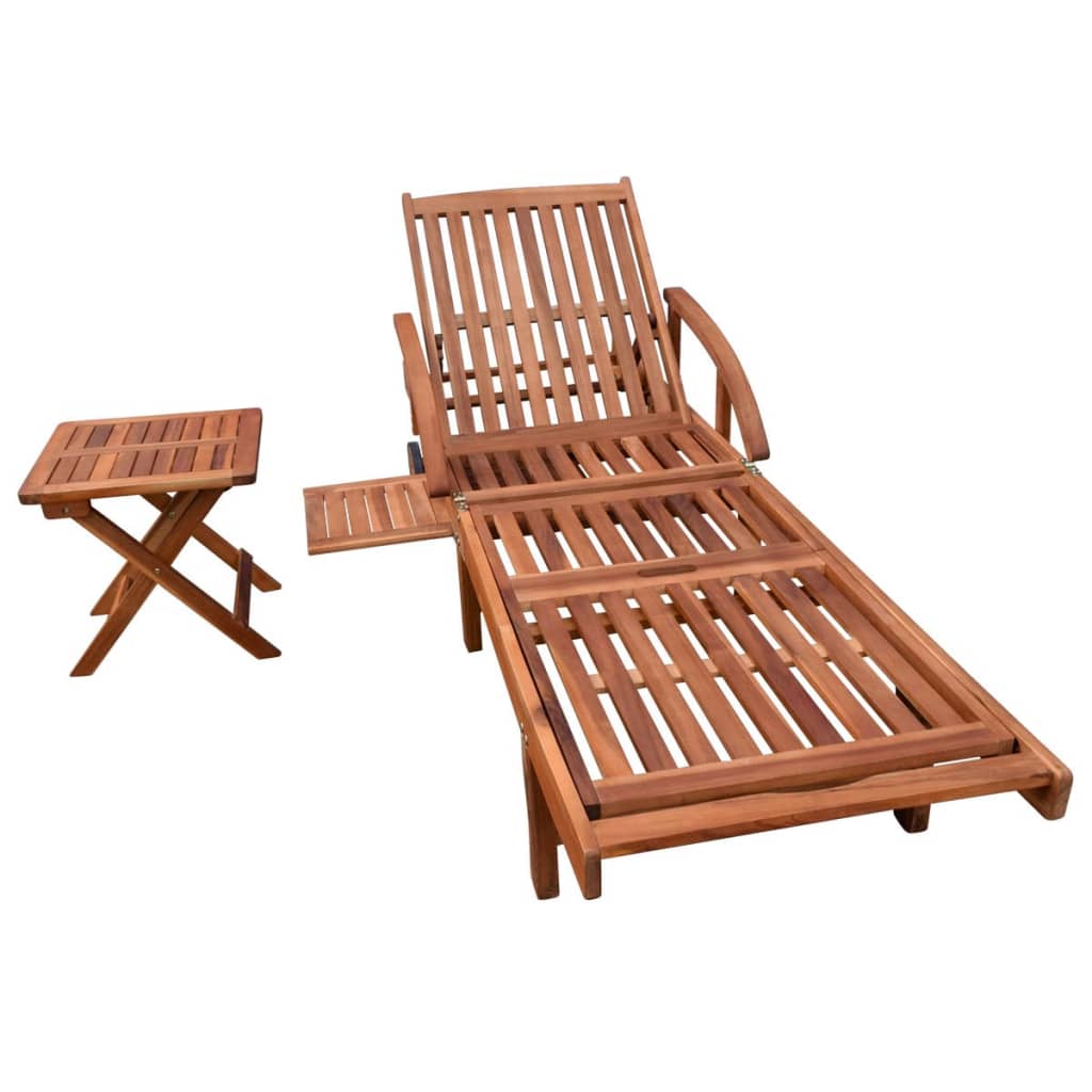 vidaXL Saulės gultas su šoniniu stalu, akacijos mediena ir tekstilenas