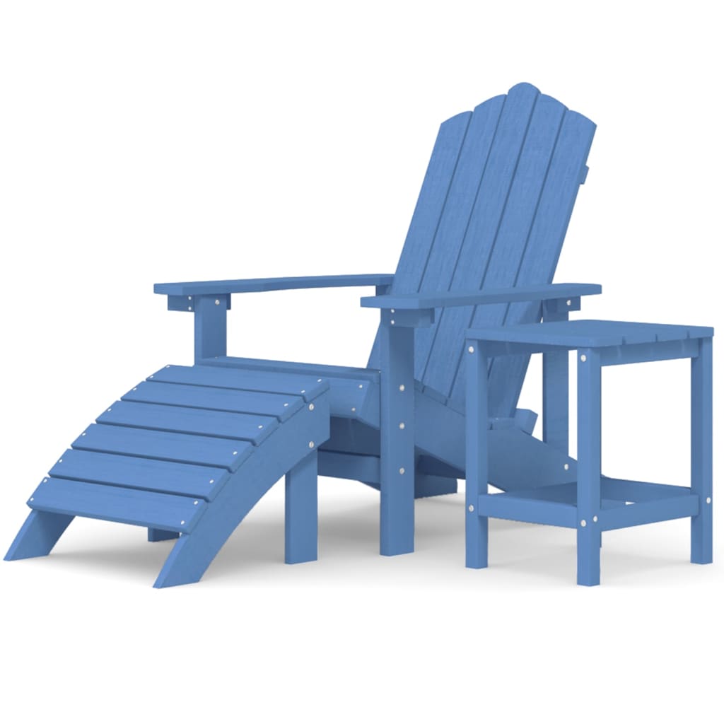 vidaXL Sodo Adirondack kėdė su pakoja ir staliuku, mėlyna, HDPE